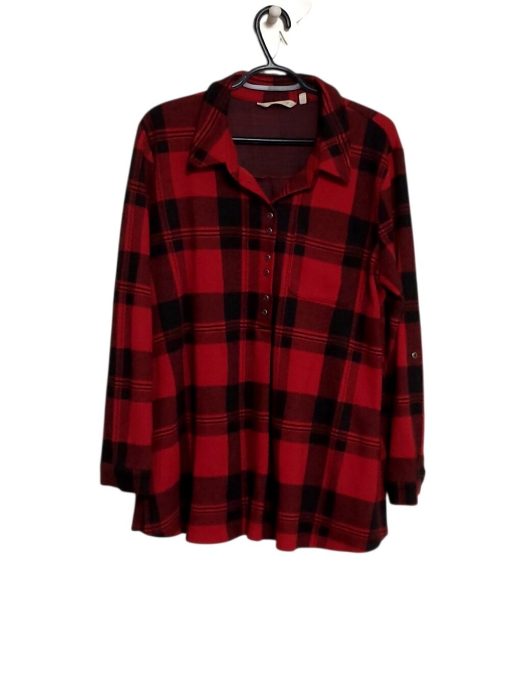 SOFT SURROUNDINGS Tartan Plaid Popover Pullover Long Sleeve Collared Tunic Top